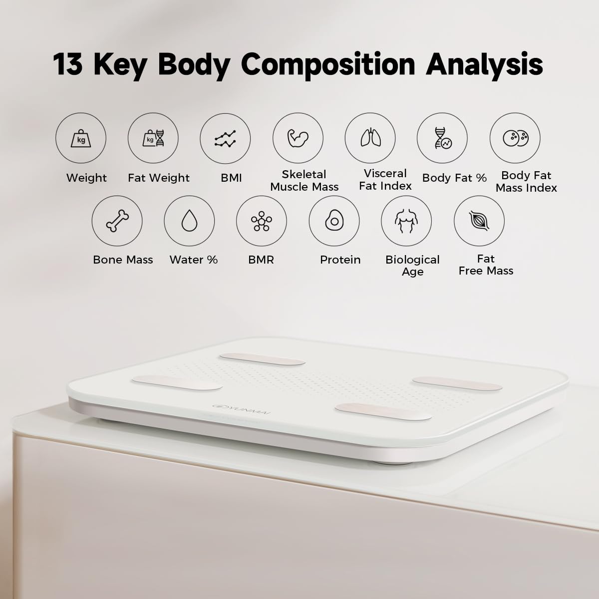 YUNMAI S Smart Body Fat Scale, Accurate Digital Bathroom Scale for Body Weight, Body Composition Analyzer with Health Monitor Sync Apps for BMI, Body Fat, Muscle Mass, Body Weight